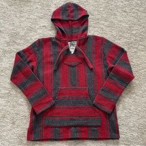 Original Senor Lopez Men's Baja Hoodie Red Gray Mexican Pullover Size Medium